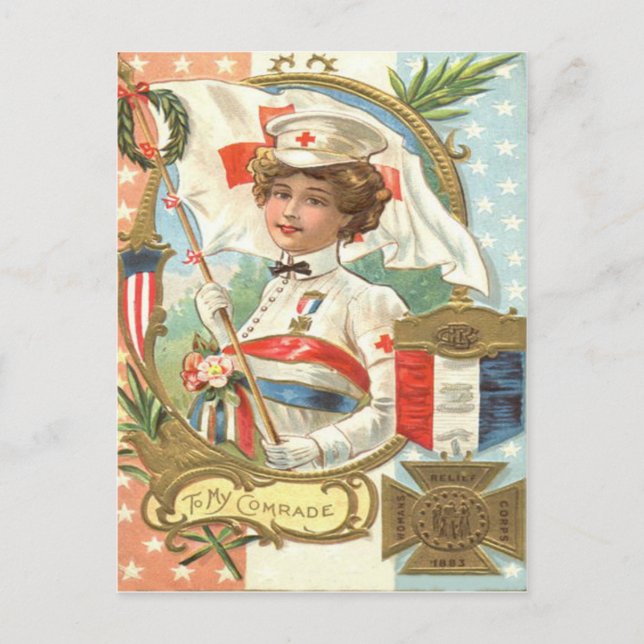 Carte Postale Croix Rouge Infirmière Fleurs Wreath (Devant)