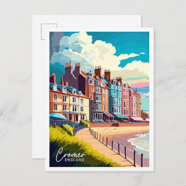 Carte Postale Cromer Angleterre Voyage Vintage Illustration (Devant / Derrière)