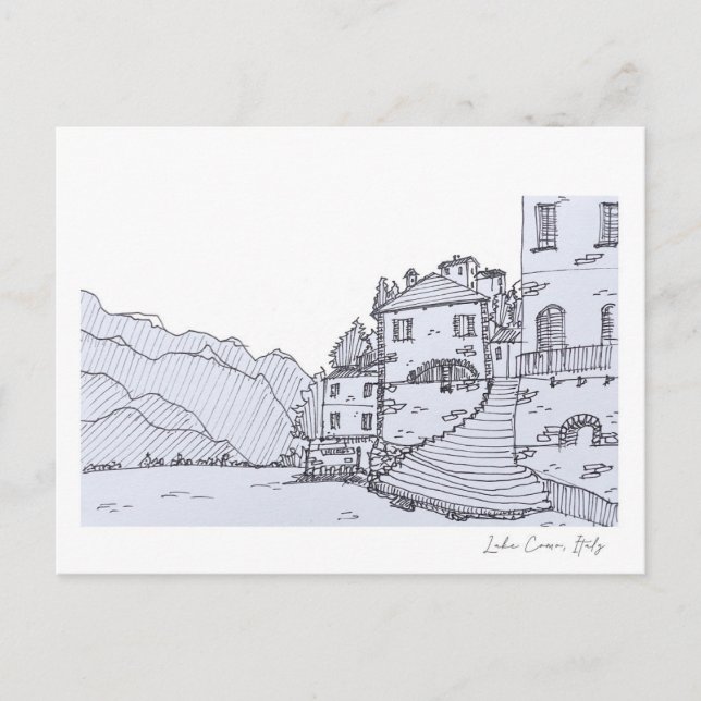 Carte Postale Croquis à la main du lac de Côme (Devant)