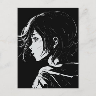 Carte Postale Croquis Anime Manga Girl Portrait