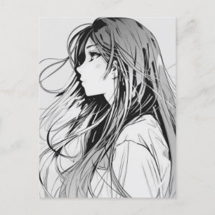 Carte Postale Croquis Anime Manga Girl Portrait
