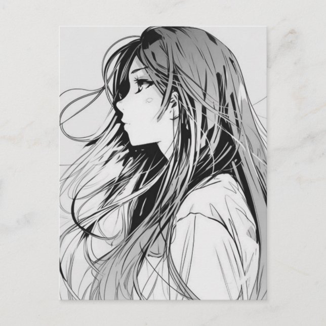Carte Postale Croquis Anime Manga Girl Portrait (Devant)