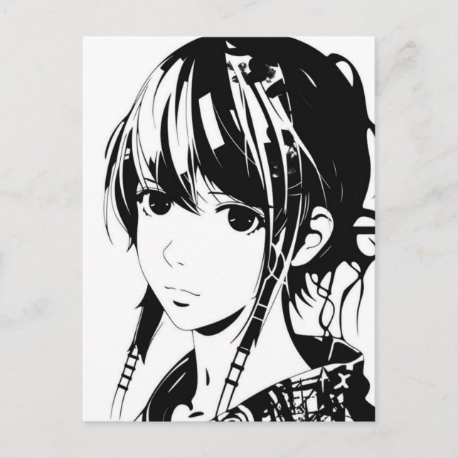 Carte Postale Croquis Anime Manga Girl Portrait (Devant)