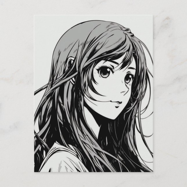 Carte Postale Croquis Anime Manga Girl Portrait (Devant)