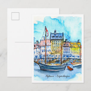 Carte Postale Croquis aquarelle Nyhavn Copenhague