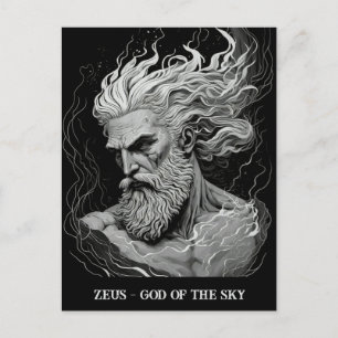 Carte Postale Croquis Art Zeus noir et blanc Dieu du ciel