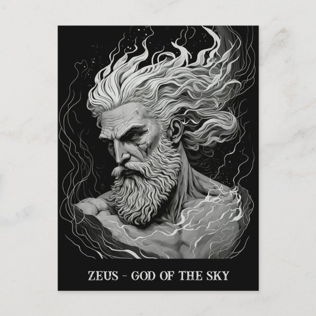 Carte Postale Croquis Art Zeus noir et blanc Dieu du ciel (Devant)