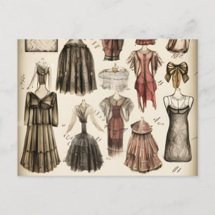 Carte Postale Croquis au crayon de conception de mode victorienn