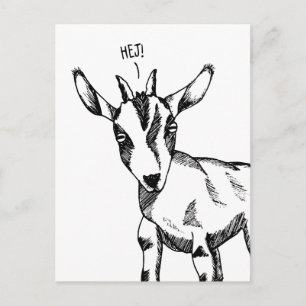 Carte Postale Croquis de chèvre disant "Hej !"