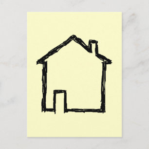 Carte Postale Croquis de maison. Noir et crème.