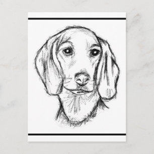 Carte Postale croquis de teckel dessiné à la main en noir et bla