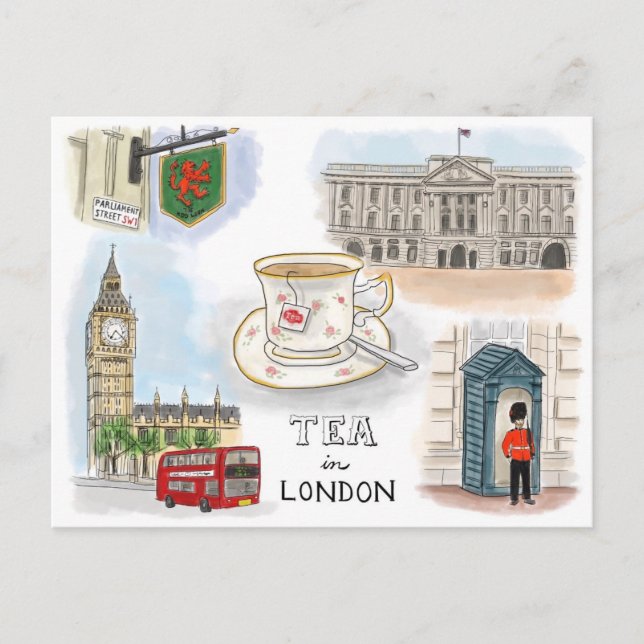 Carte postale Croquis de voyage : Thé à Londres An (Devant)