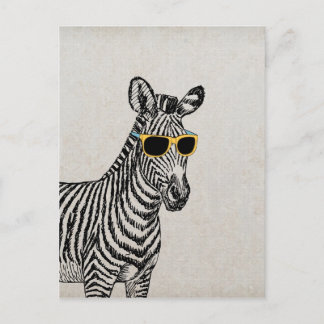 Carte Postale Croquis de zèbre cool mignon et drôle avec lunette