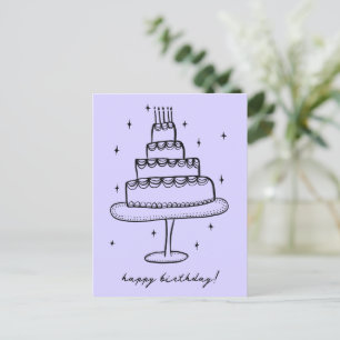 Carte Postale Croquis Fantaisiste de Gâteau d'Anniversaire Doodl