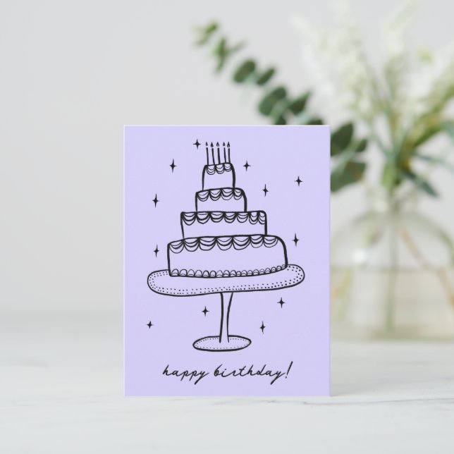 Carte Postale Croquis Fantaisiste de Gâteau d'Anniversaire Doodl (Debout devant)