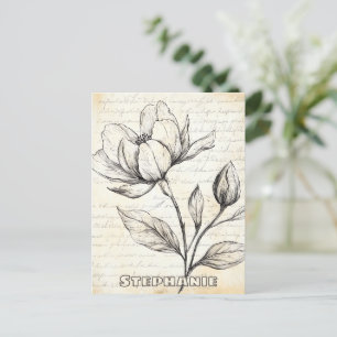 Carte Postale Croquis floral rustique avec calligraphie - âge (4