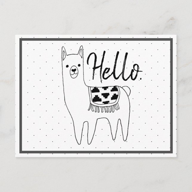 Carte Postale Croquis Llama tendance et points noirs Bonjour (Devant)