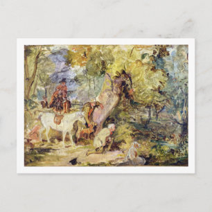 Carte Postale Croquis pour 'Foresters Stalking Deer' (huile sur