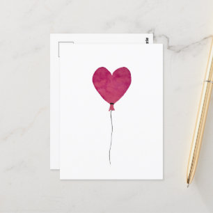 Carte Postale Croquis rose coeur de ballon une aquarelle