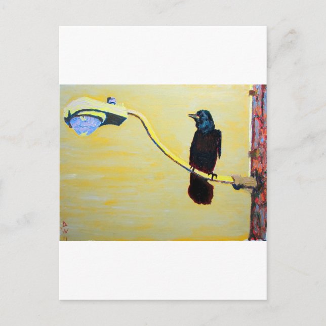 Carte Postale Crow Crowing sur un pôle léger (Devant)