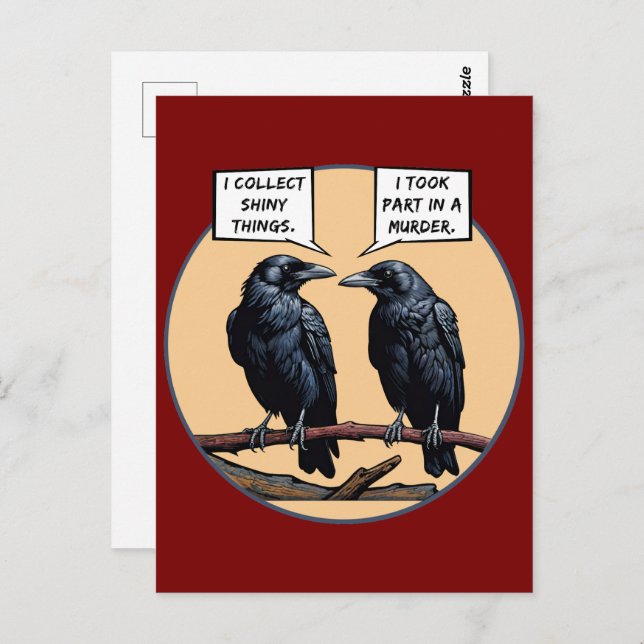 Carte Postale Crow Murder Funny Comic (Devant / Derrière)