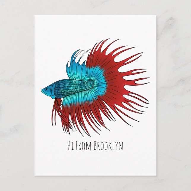Carte Postale Crowntail betta fish dessin animé (Devant)