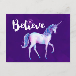 Carte Postale Croyez avec Unicorn dans les aquarelles pastel