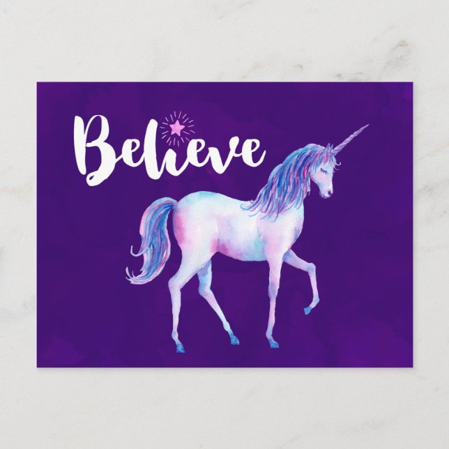 Carte Postale Croyez avec Unicorn dans les aquarelles pastel (Devant)