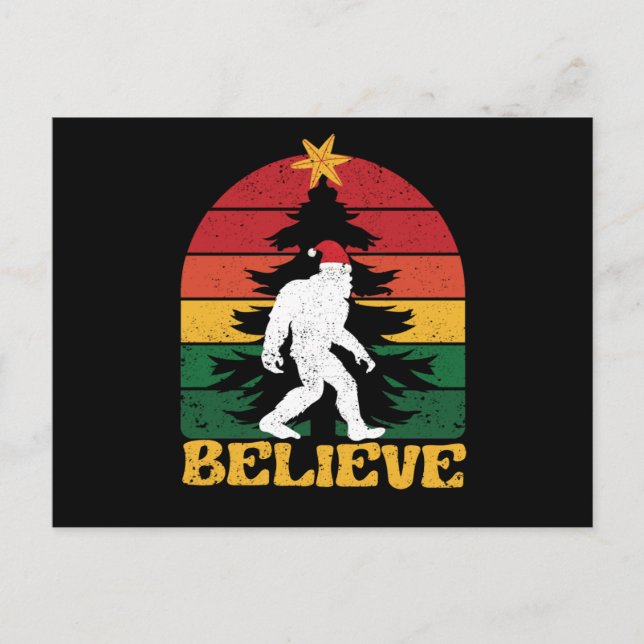 Carte Postale Croyez Bigfoot Sasquatch Yeti Casquette de Noël (Devant)