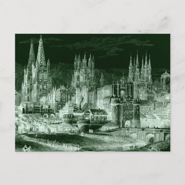 Carte Postale Cru gothique de négatif de gravure de cathédrale (Devant)