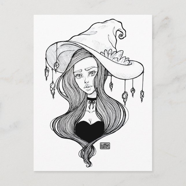 Carte Postale Crystal Witch Inktober Art (Devant)