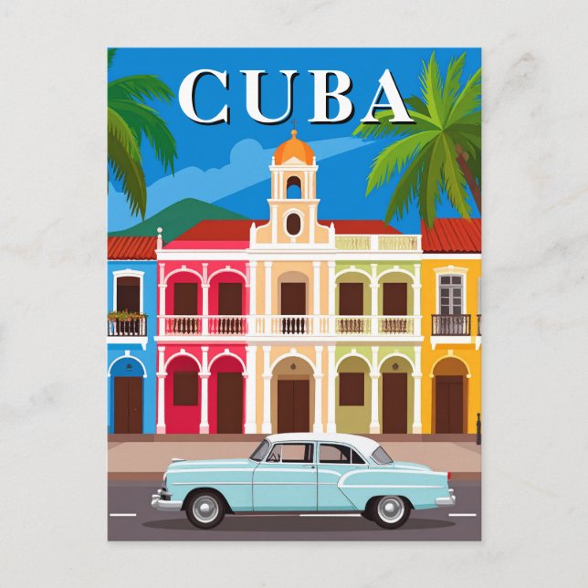 Carte Postale Cuba Retro Classic Car et Colorée Vieille Havane (Devant)