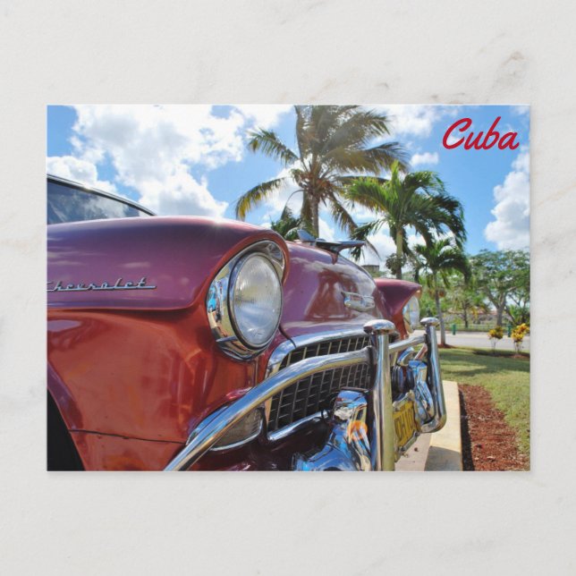 Carte Postale Cuba, voiture rouge classique (Devant)