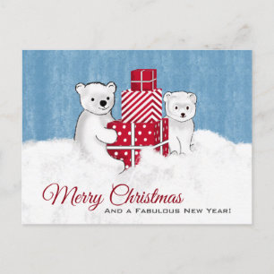 Carte Postale Cubes D'Ours Polaires Avec Cadeaux De Noël Rouge