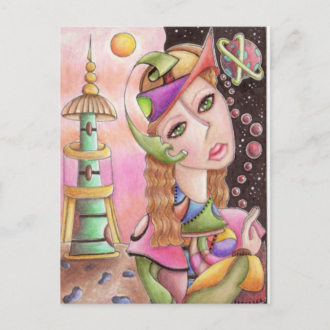 Carte postale Cubist Art Abstrait ~ "Loin de chez  (Devant)