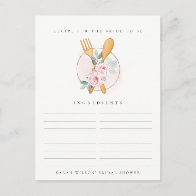 Carte Postale Cuillère Fourchette Fleur Recette Demande de Baby  (Devant)