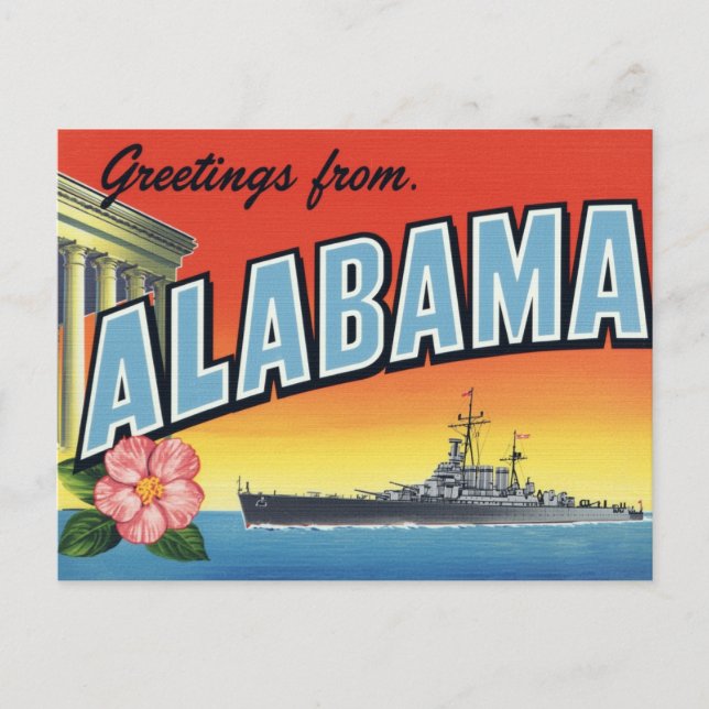 Carte Postale Cuirassé et Capitole de l'Alabama (Devant)