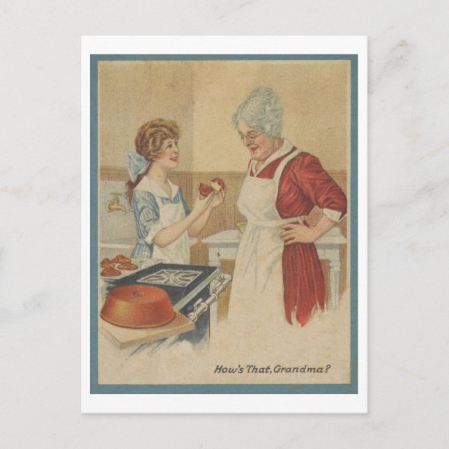 Carte Postale Cuisine avec Grandma 1920 illustration de cuisson (Devant)