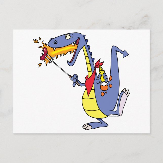 Carte Postale cuisine de feu drôle hot dogs dragon dessin animé (Devant)
