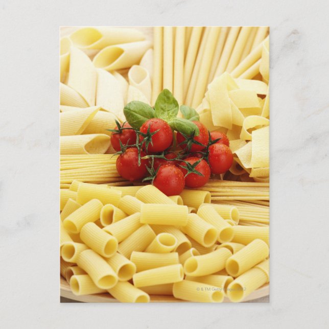 Carte Postale cuisine italienne. Pâtes et tomates. (Devant)