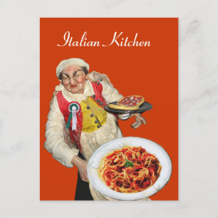 Carte Postale CUISINE ITALIENNE Recette Jaune Orange