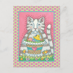 CARTE POSTALE CUISINE & PÂQUES BASKET D'OEUF, CUTE CAT VACANCES