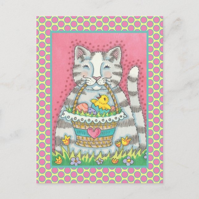 CARTE POSTALE CUISINE & PÂQUES BASKET D'OEUF, CUTE CAT VACANCES (Devant)