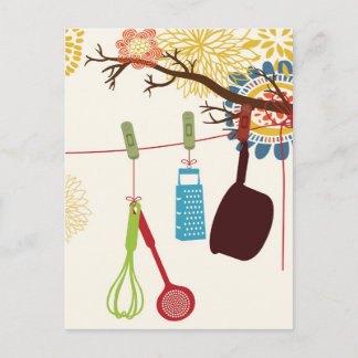Carte Postale Cuisine toscane - Ustensiles sur floral.