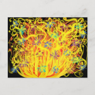Carte Postale Culte Art Orange Jaune Flammes Dorées Bleu Noir