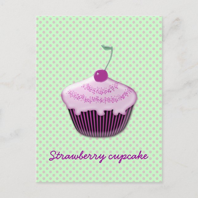 Carte Postale cupcake à la fraise (Devant)