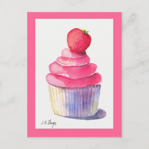 Carte postale Cupcake aux fraises