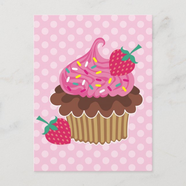 Carte Postale Cupcake aux fraises et au chocolat (Devant)