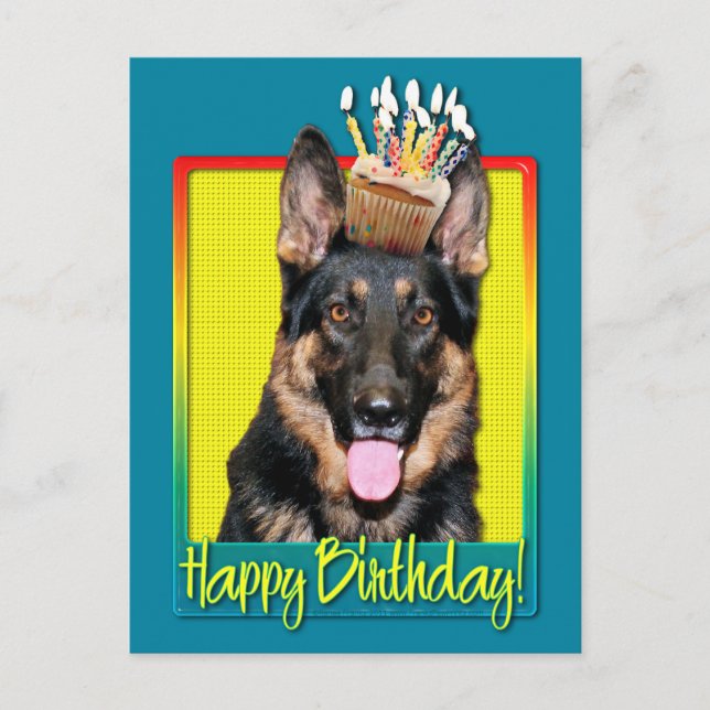 Carte Postale Cupcake d'anniversaire - Berger allemand - Kuno (Devant)