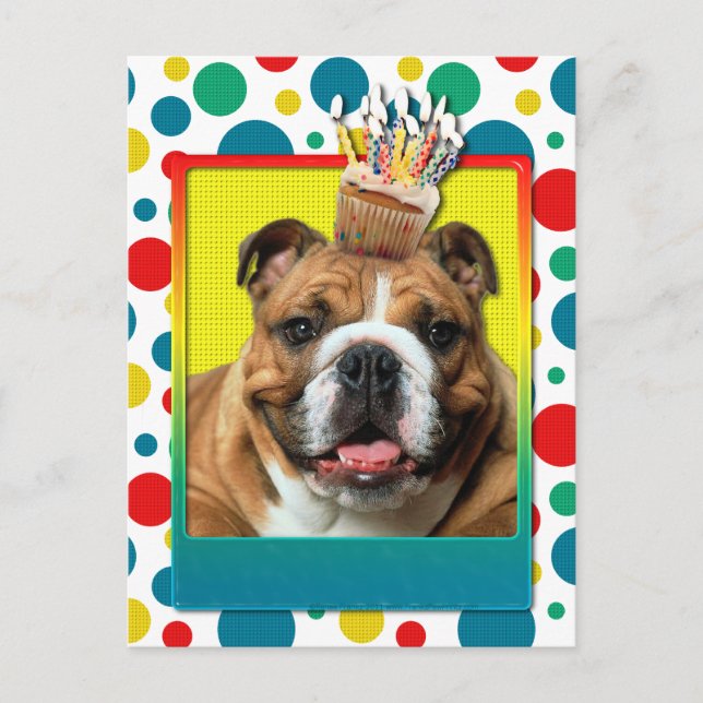 Carte Postale Cupcake d'anniversaire - Bulldog - Dark (Devant)